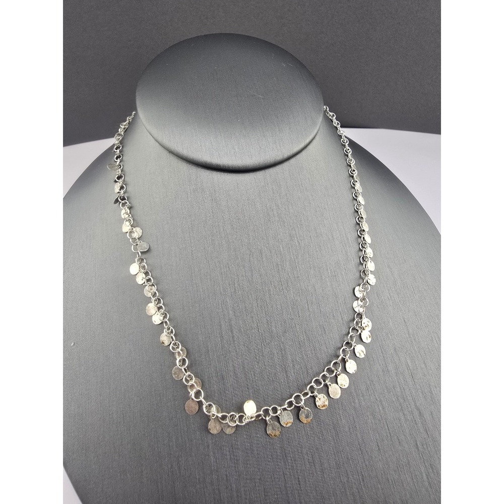 Estate Necklace Silver Dangle Disc Coin Italy 925 17.5in